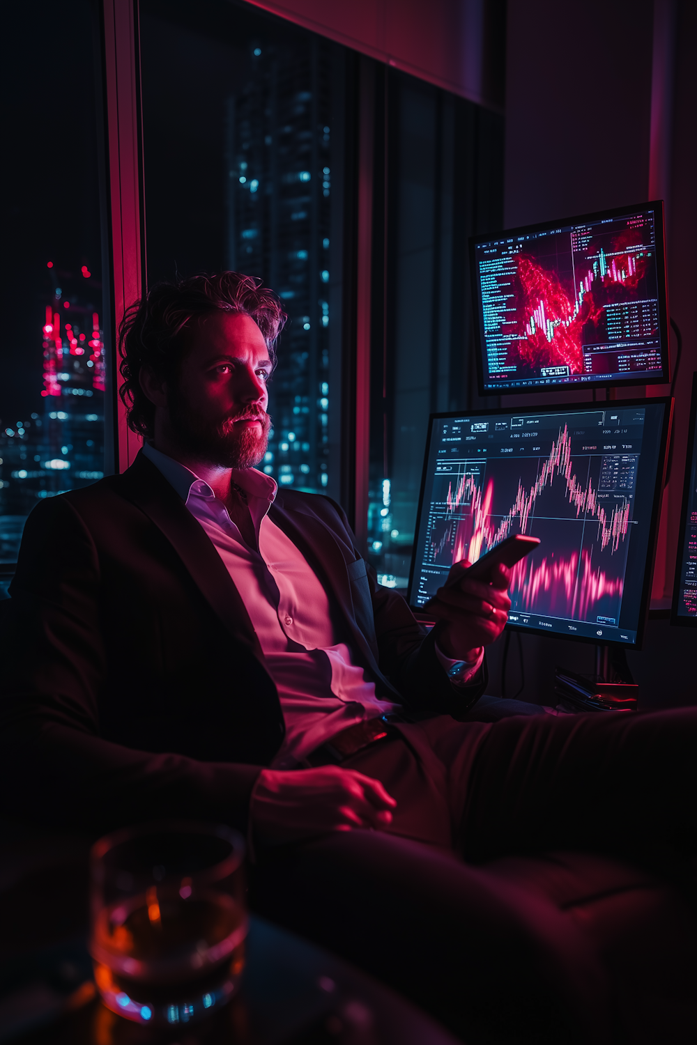 A person watches cryptocurrency charts, reflecting the inherent volatility of assets like Bitcoin.
