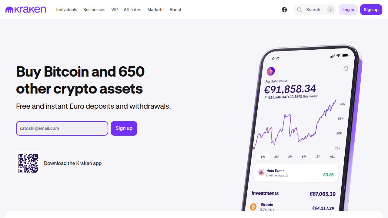 A screenshot of Kraken's platform, illustrating different models for Bitcoin price predictions, highlighting market uncertainty.
