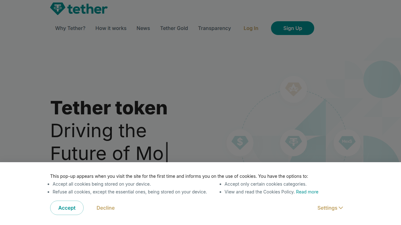 The official website for Tether's USDT, another major stablecoin, providing details on its reserves and attestations to ensure trust.