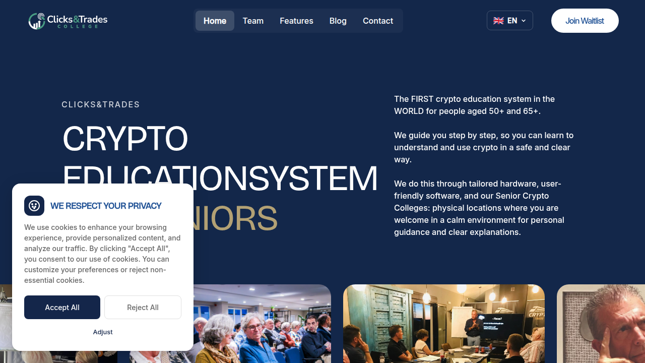 The homepage of the Clicks and Trades newsletter, offering guidance and education on cryptocurrency and safety tips for confident navigation.